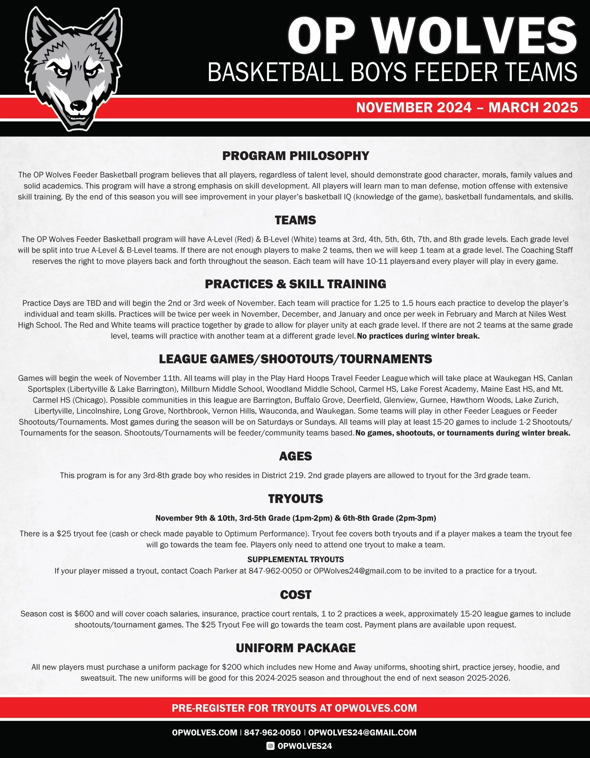 2024-2025 OP Wolves Basketball Feeder Tryouts